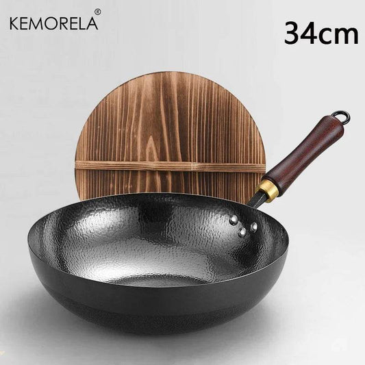 KEMORELA 32/34CM Iron Wok Cast Iron Pan Non-coated Pot General Use For Gas And Induction Cooker Chinese Wok Cookware Pan - P12 Hub Europe