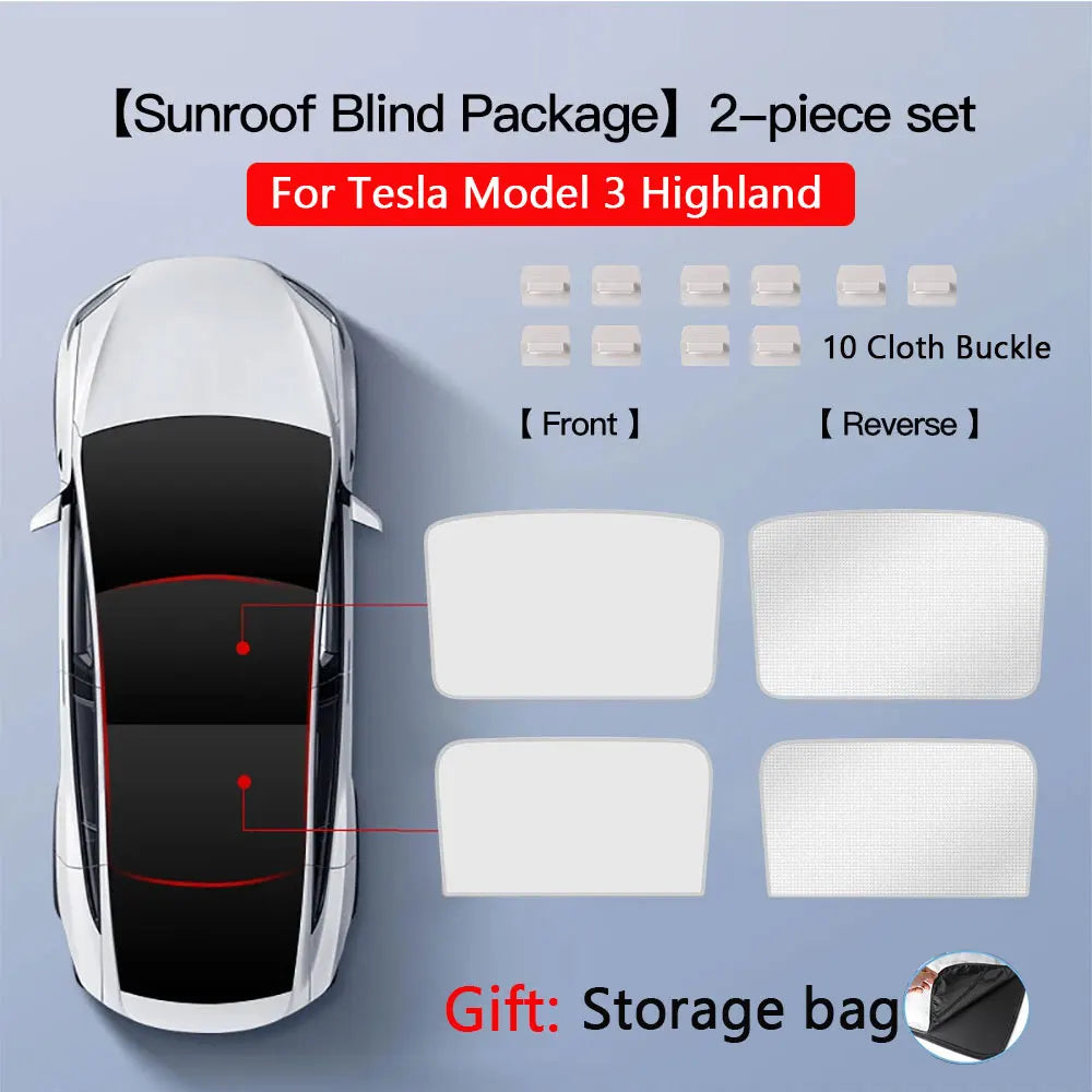 Sunshades For Tesla Model 3 Sunroof Highland 2025 Model Y 2020-25 Ice Cloth Buckle Sun Pare Glass Front Rear Skylight Accessory