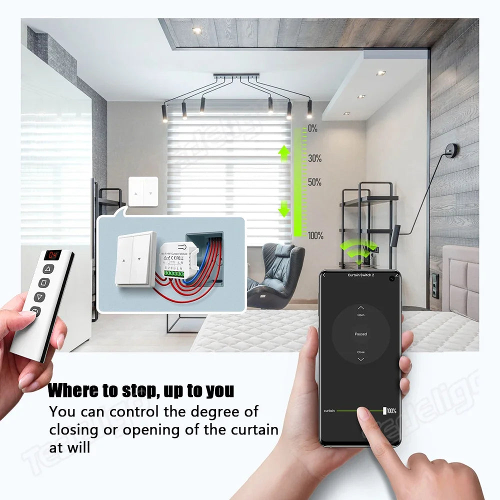 Tuya WiFi Smart Curtain Switch Electric Rolling Shutter App Voice Control Alexa Alice with RF 433 MHz 5CH Remote Control