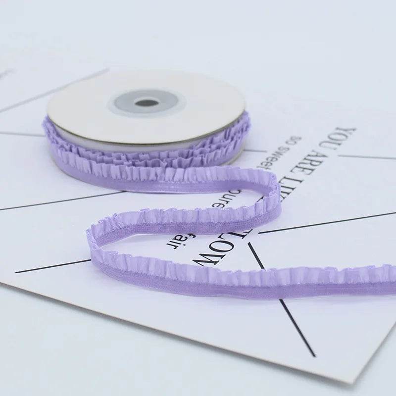 5yards 1cm Pleated Stretch Lace Trim Ribbon Ruffled Elastic Band Headdress Gift Box Bow Decorative DIY Craft Supplies - P12 Hub Europe