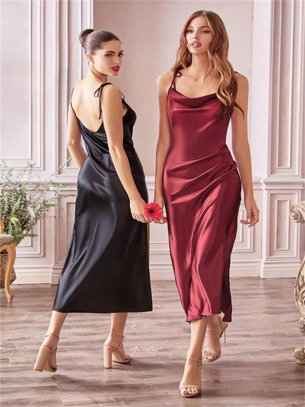 Burgundy Satin Maxi Dress - Slit Prom & Bridesmaid - P12 Hub Europe
