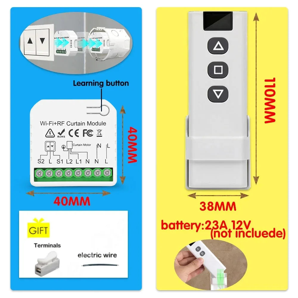 Wifi Rf Curtain Switch Tuya Smart Life Roller Shutter Module 433mhz Transmitter Remote Control Window Blinds Alexa Google Home