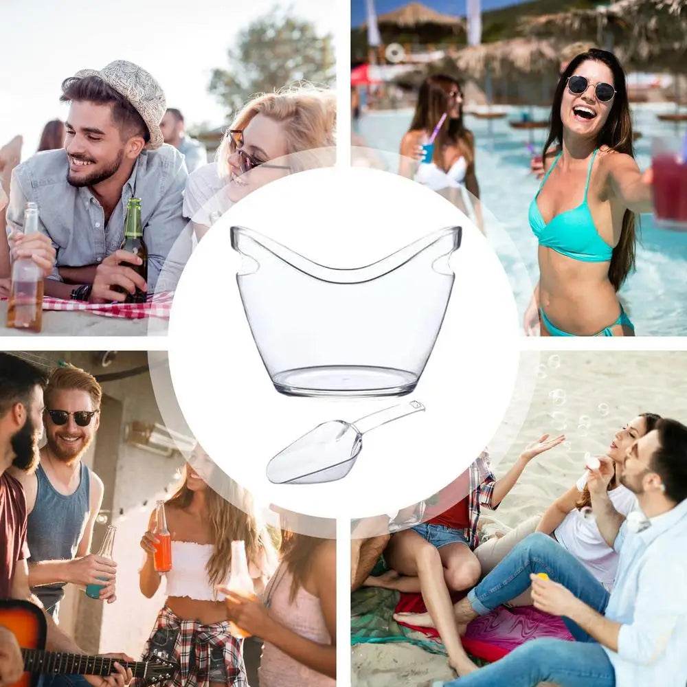 Clear Ice Bucket Beverage Tub with 2 Scoops Handle Cooling Large Ice Bucket for Wine Champagne Bar Supplies for Family reunion - P12 Hub Europe