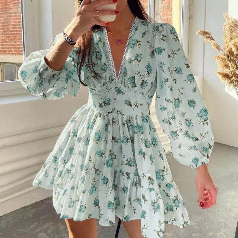 V-Neck Lace Edge Mini Dress Elegant Boho - P12 Hub Europe