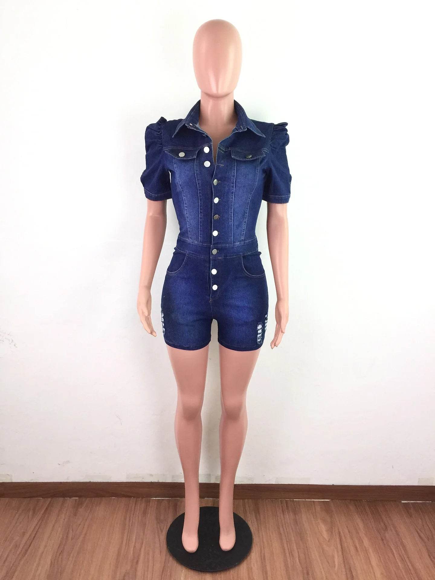 Bleached Denim Shorts Overalls Women - P12 Hub Europe