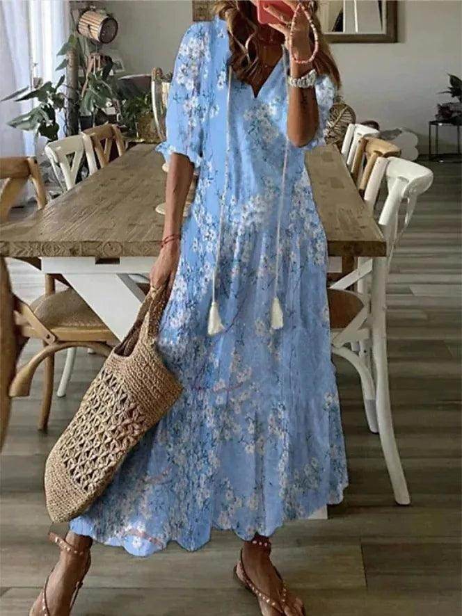 V-Neck Long Dress Casual Sweet Loose - P12 Hub Europe