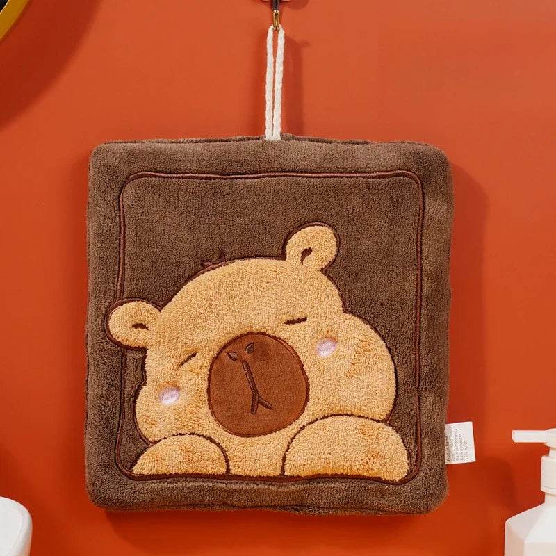 Kawaii Kapibara Hand Towel Thickened Coral Fleece Embroidered Towels Cute Hand Cloth Kitchen Children's Handkerchief Towel - P12 Hub Europe