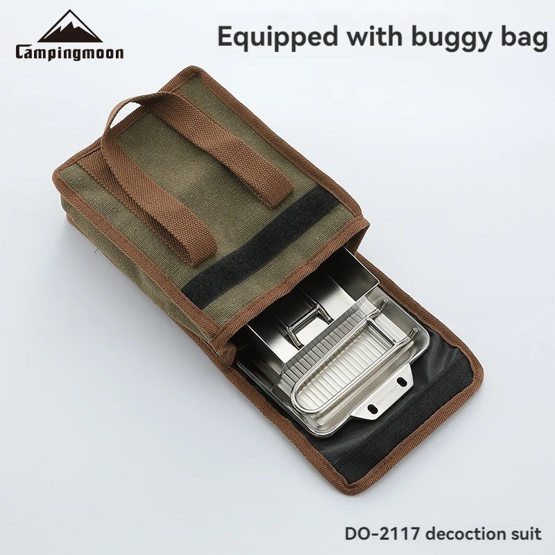 CAMPINGMOON Portable Thickened Stainless Steel Camping Picnic Cookware with Deepened and Detachable Handle, Steak Frying Pan