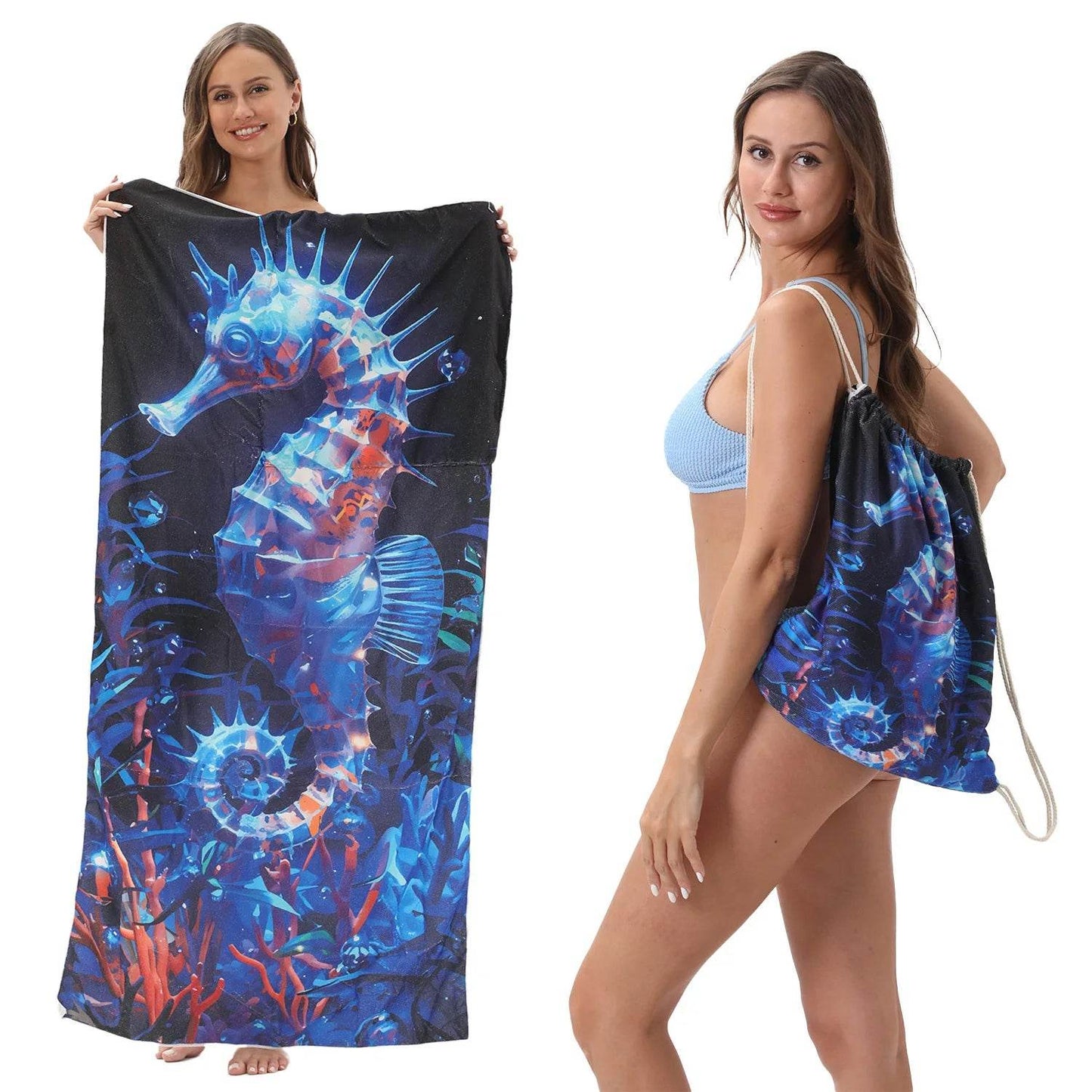 2-in-1 Foldable Beach Towel Sports Cooling Travel Towel Quick Drying Large Absorbent Bath Beach Jewelry for Picnic Sunbath Surf - P12 Hub Europe
