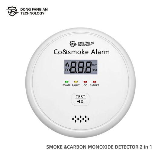 DFA 2 in 1 Standalone Smart Co & Smoke Detector Alarm Carbon Monoxide Parlor Room Kitchen Shop Fire 85 dB Sound Sensor Alert