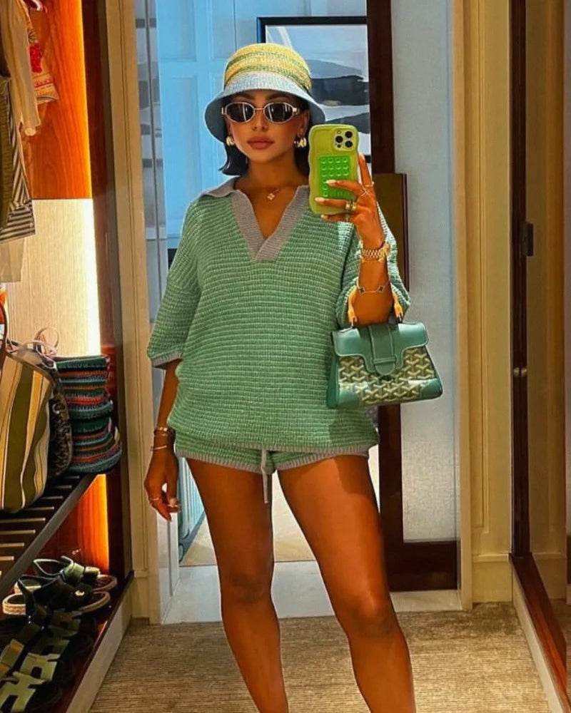 Summer Retro Knitted Shorts Set - P12 Hub Europe