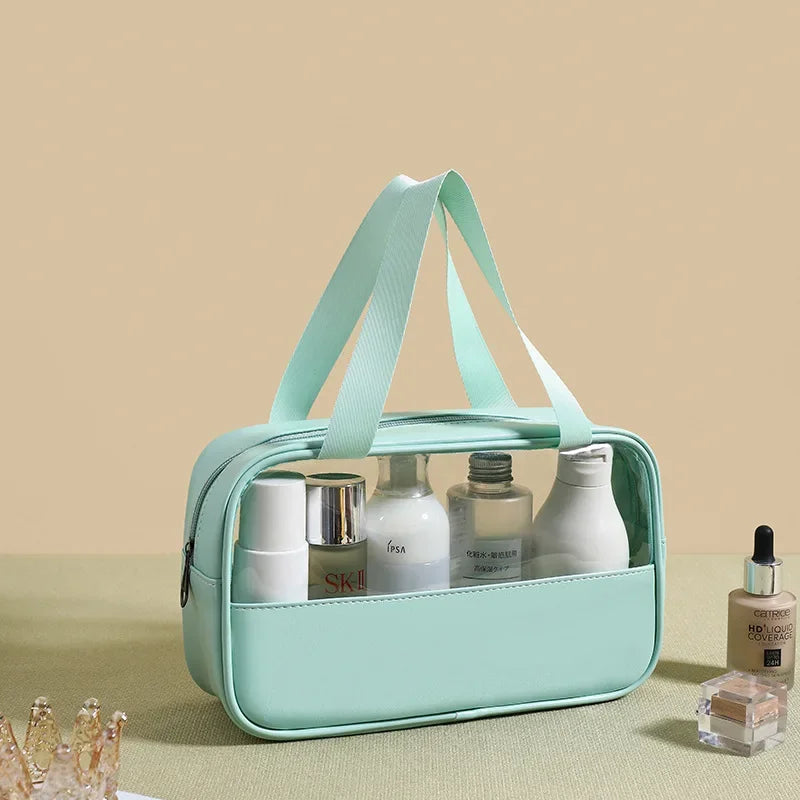 Personalized Embroidery Stitching Cosmetic Bag PVC Translucent Large-Capacity Bath Bag PU Waterproof Portable Travel Storage Bag