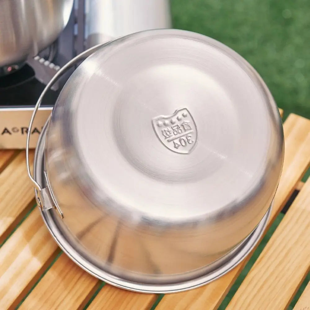 Stainless Steel Outdoor Camping Pot with Handle and Lid 17-26cm Hanging Camping Cookware Durable Multifunctional