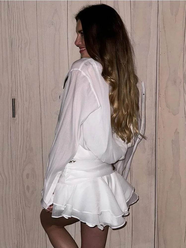 White Ruffled Nightclub Mini Dress - P12 Hub Europe