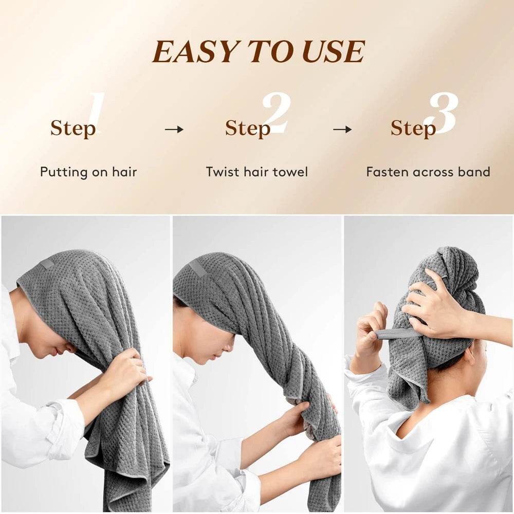 Microfiber Hair Towel Extra Large Wrap Quick Dry Hair Towel Wrap With Elastic Band , Ultra Absorbent Soft Hair Towel Wrap Turban - P12 Hub Europe
