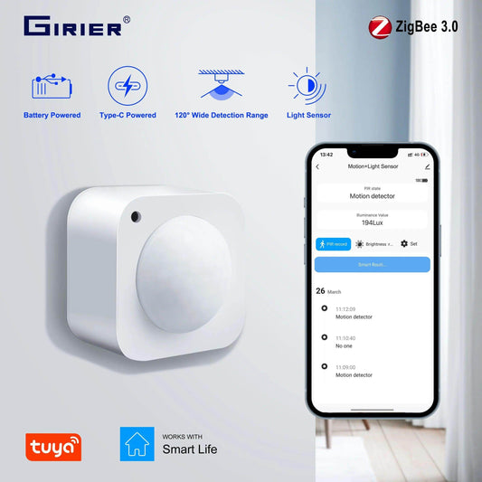 Motion Sensor GIRIER Zigbee | Light, 120°, Smart Life - P12 Hub Europe