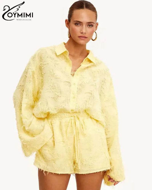 Oymimi Yellow Feather Shorts Set - P12 Hub Europe