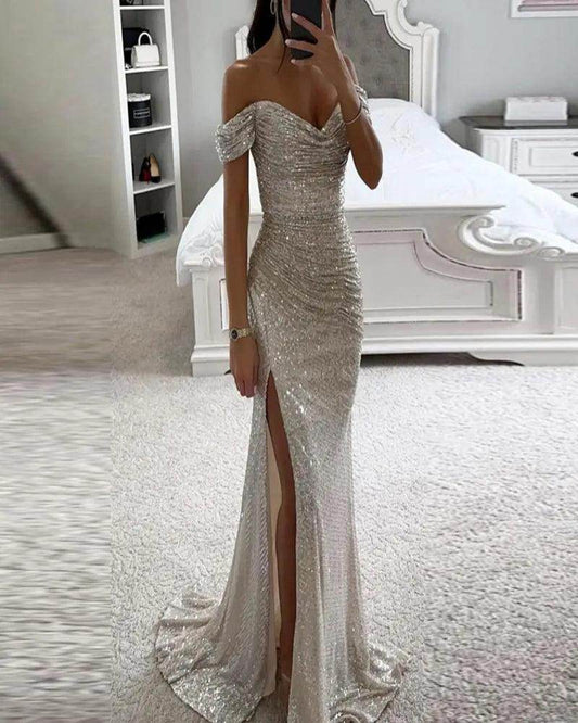 Sequin Off-Shoulder Maxi Gown Elegant Split Party - P12 Hub Europe