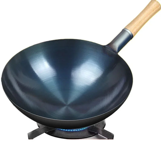 Carbon Steel Wok,12.6" Round Bottom Woks Pan Uncoated Nonstick Pot,Pre-Seasoned Chinese Wok Kitchen Cookware for Gas Cooktops