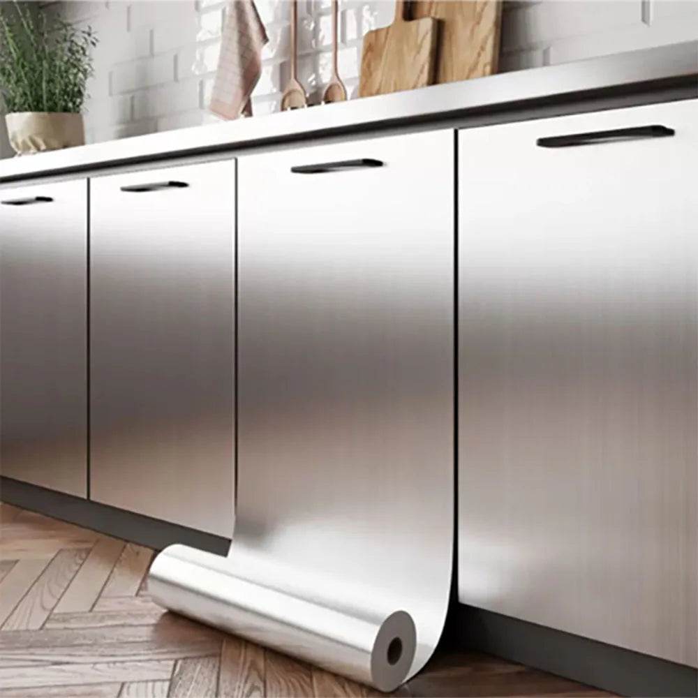 Decorative waterproof fireproof self-adhesive wallpaper 40cm brushed silver refrigerator living room kitchen countertop - P12 Hub Europe