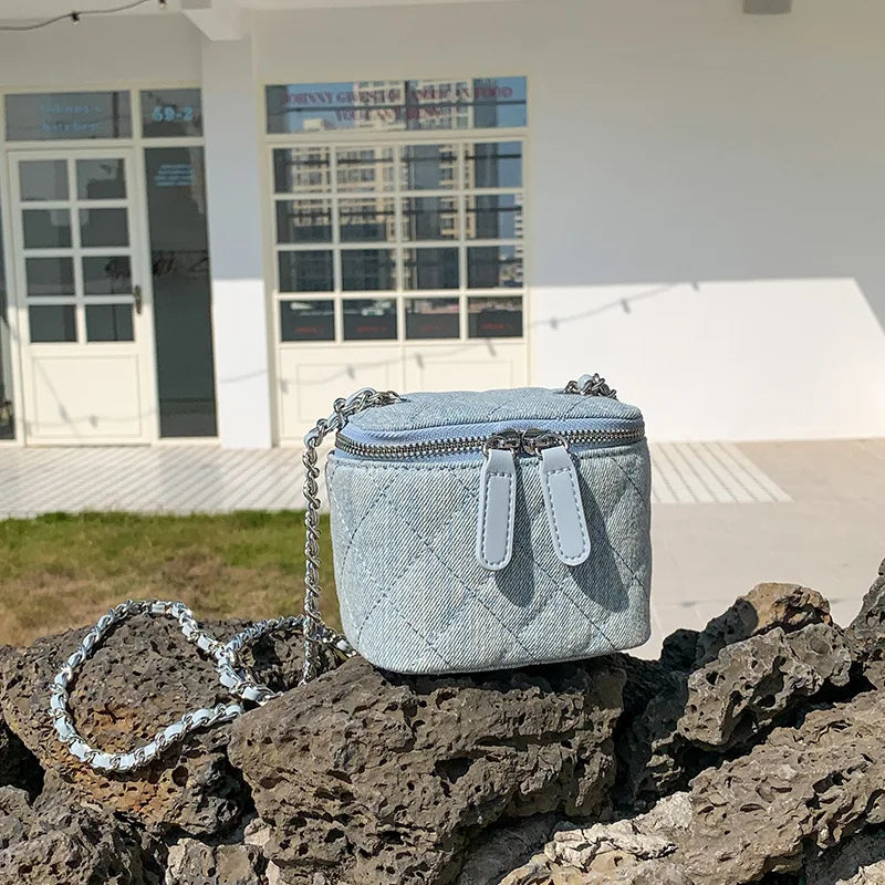 Denim Shoulder Bags For Women Niche Design Fashion Crossbody Bags Fragrant Box Simple Chain Phone Purse
