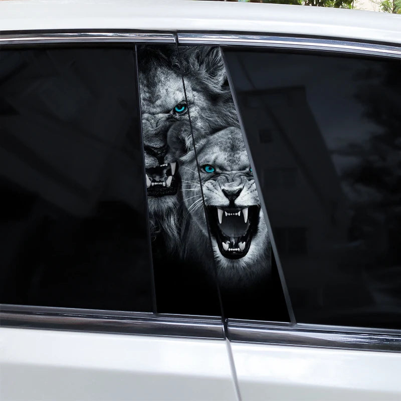 2pcs Wolf Car B-Pillar Stickers DIY Animal-Shaped Car Center Pillar Stickers Vinyl Waterproof Car Door Pillar Stickers