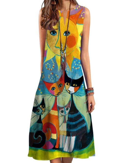 V-Neck Sleeveless Midi Dress Loose Fit - P12 Hub Europe