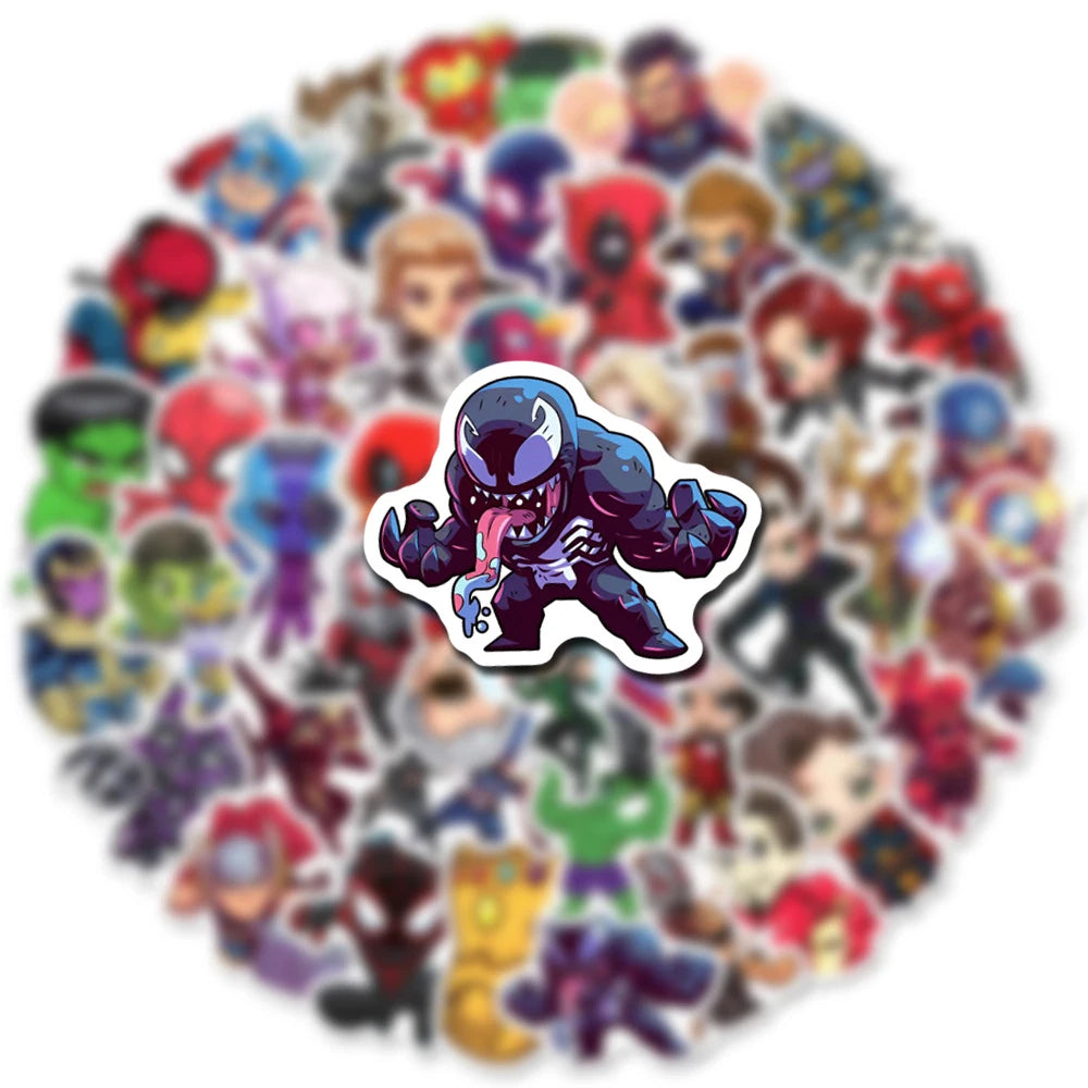 10/30/50/100/200pcs Disney Cute Super Hero Cartoon Anime Stickers Waterproof DIY Laptop Skateboard Bike Car Sticker for Kids Toy