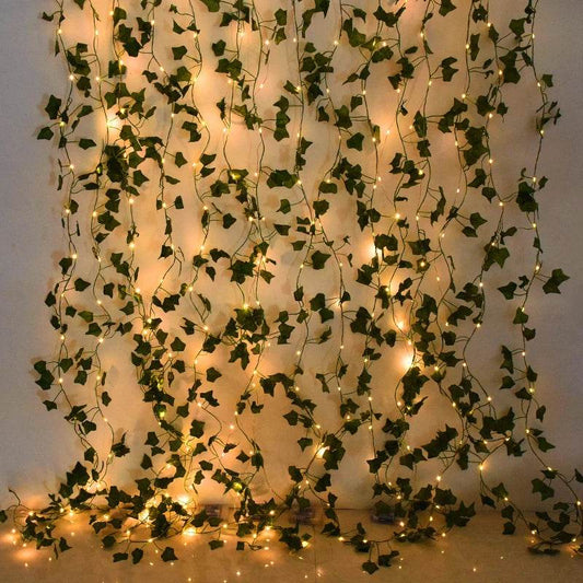 2/5/10M Silk Leaves Fake Creeper Green Leaf Ivy Vine LED String Lights for Home Wedding Hanging Garland Artificial Plants Decor - P12 Hub Europe