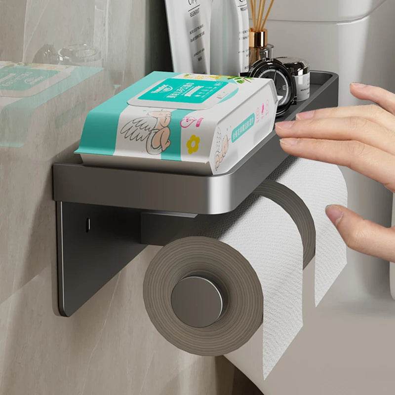 Aluminum Alloy Toilet Paper Holder Bathroom Wall Mount WC Paper Phone Holder Shelf Towel Roll shelf Accessories - P12 Hub Europe