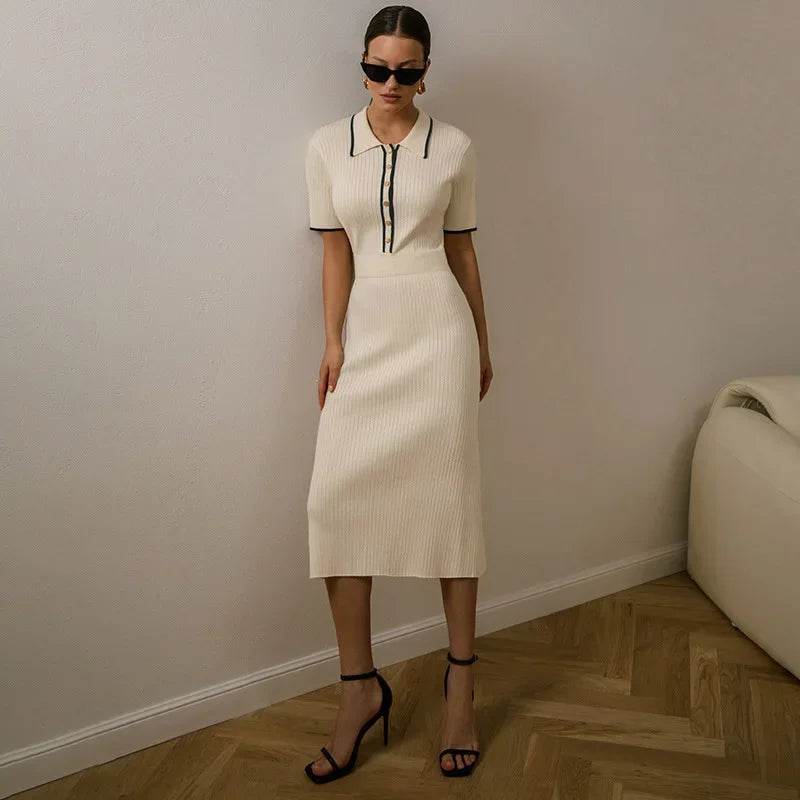 2025 Autumn White Knit Maxi Dress - Elegant Patchwork - P12 Hub Europe