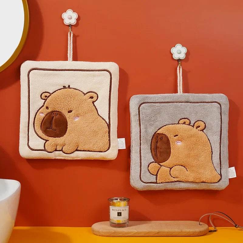 Kawaii Kapibara Hand Towel Thickened Coral Fleece Embroidered Towels Cute Hand Cloth Kitchen Children's Handkerchief Towel - P12 Hub Europe