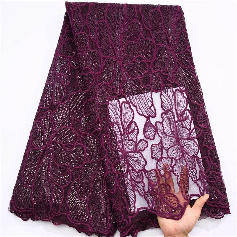 African Milk Silk Mesh Lace with Sequins 2025 French Net Lace Fabric Sewing Embroidered Lace Tulle Nigerian Women Wedding Dress - P12 Hub Europe