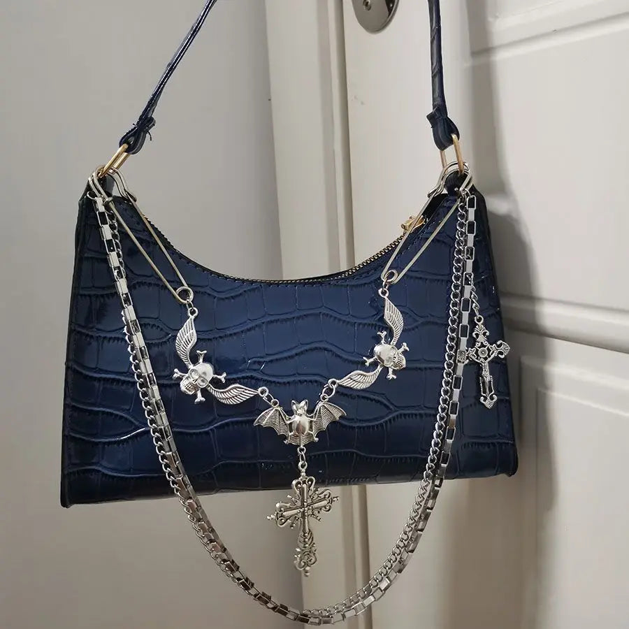 HAEX Y2K Harajuku Women's Bag 2024 Trend Gothic Skull Chains Handbags Female High Street Punk Cross Ladies Shoulder Bags