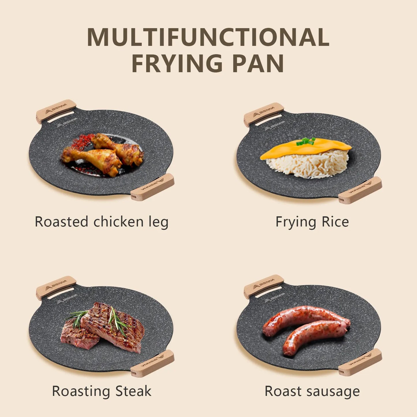 BISINNA 30CM Outdoor BBQ Grill Pan Non Stick Stovetop Baking Tray Korean Roastig Grill Plate Camping Equipment