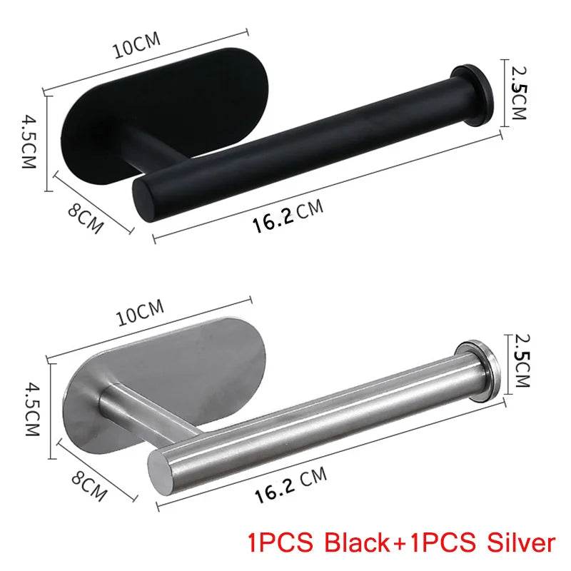 Self Adhesive Toilet Paper Towel Holder Punch-free Roll Paper Holder Kitchen Hook Storage Holder Stainless Steel Wall Mount - P12 Hub Europe