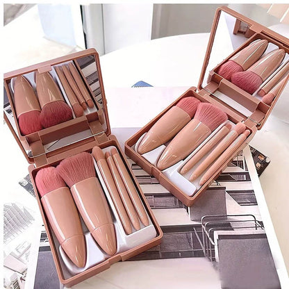 5Pcs Portable Makeup Brush Set Mirror Foldable Travel -