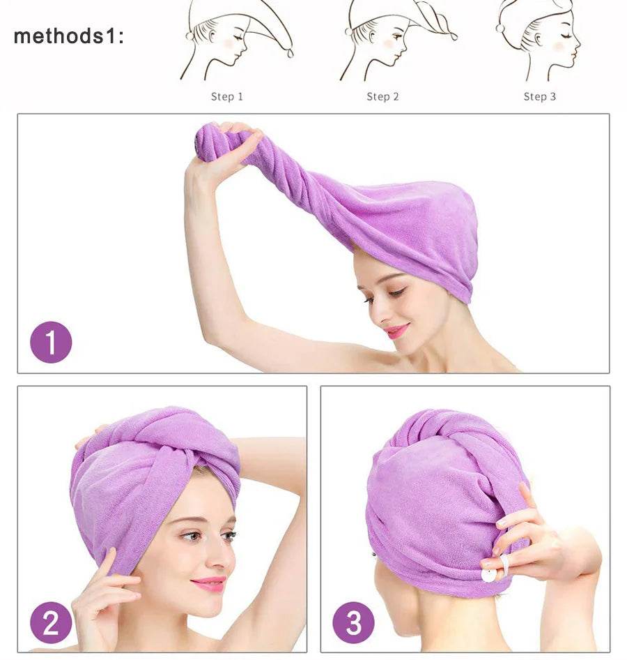 Hair Towel Wrap Quick Dry 100% Cotton Super Absorbent Turban Head Wrap for Women with Button Anti Frizz Hair Products - P12 Hub Europe