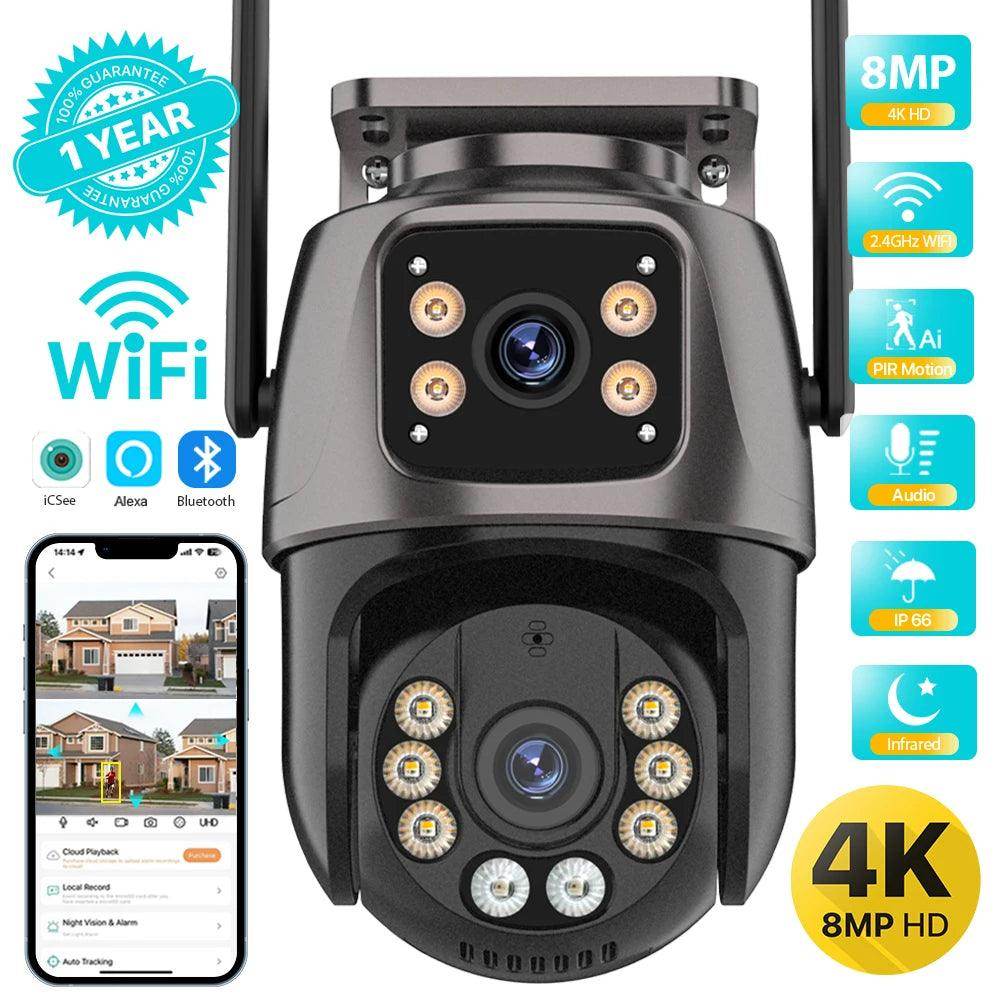 Outdoor WiFi Camera 4K 8MP PTZ Dual Lens, AI Track, Audio - P12 Hub Europe