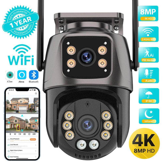Outdoor WiFi Camera 4K 8MP PTZ Dual Lens, AI Track, Audio - P12 Hub Europe