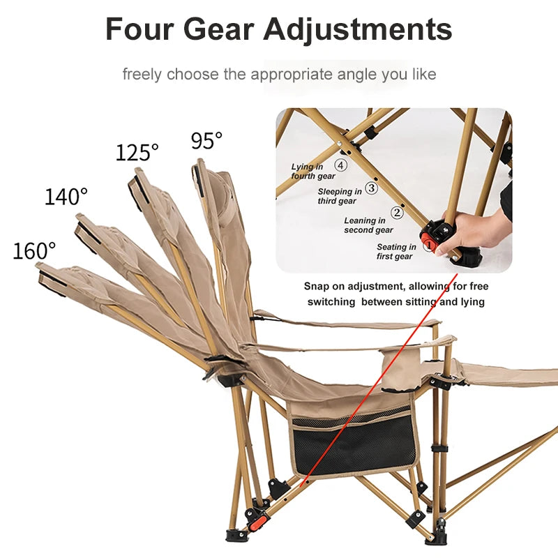 BRS 2-in-1 Reclining Camping Chair Lightweight Folding Camping Lounge Chair with Adjustable Backrest & Footrest for Beach