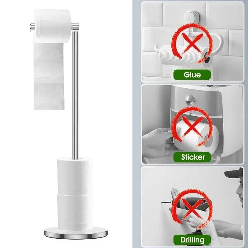 Paper Towel Holder Bathroom Stainless Steel Floor Mounted Toilet Paper Holder Single Pole Kitchen Floor Shelf Bathroom Fixtures - P12 Hub Europe