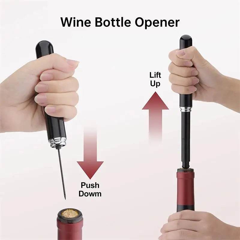 1Pc Black Stainless Steel Wine Air Pressure Corkscrew Cork Remover Air Pump Wine Bottle Opener Safety Portable Wine Corkscrew - P12 Hub Europe