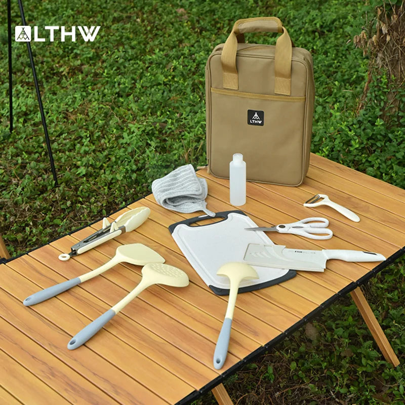 LTHW Outdoor cooking portable set; camping utensils; equipment supplies; camping cookware storage bag; barbecue tools.