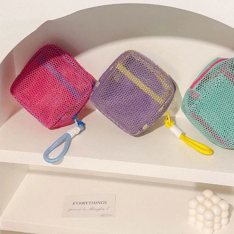 Stylish Lightweight Mesh Cosmetic Bag, Portable Square Cosmetic Storage Bag with Zipper, Multi-purpose Sundries Storage Bag