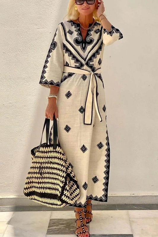 Bohemian V-Neck A-Line Dress 5/4 Sleeve - P12 Hub Europe