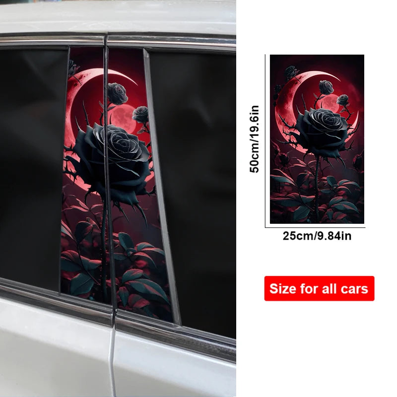2pcs Flame Rose Car Door Pillar Decal Custom Car B-Pillar Sticker Vinyl Waterproof Flower Sticker Covering Scratched Car Sticker