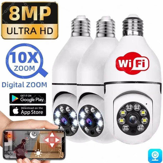 Bulb Camera WiFi 8MP PTZ, Human Tracking, 10X Zoom - P12 Hub Europe