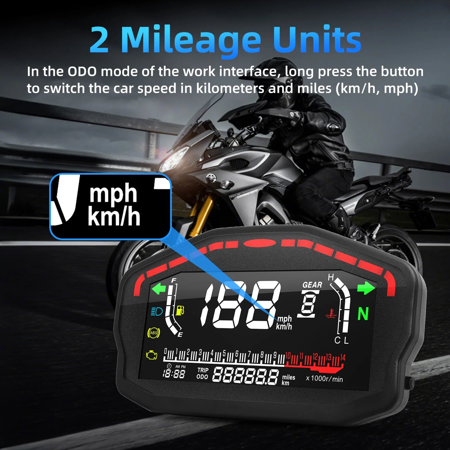 for1, 2,4 Cylinders Motorcycle Digital Board Dash Universal Motorbike Speedometer 0-14000r/min Odometer Gauge Gear Adjustable