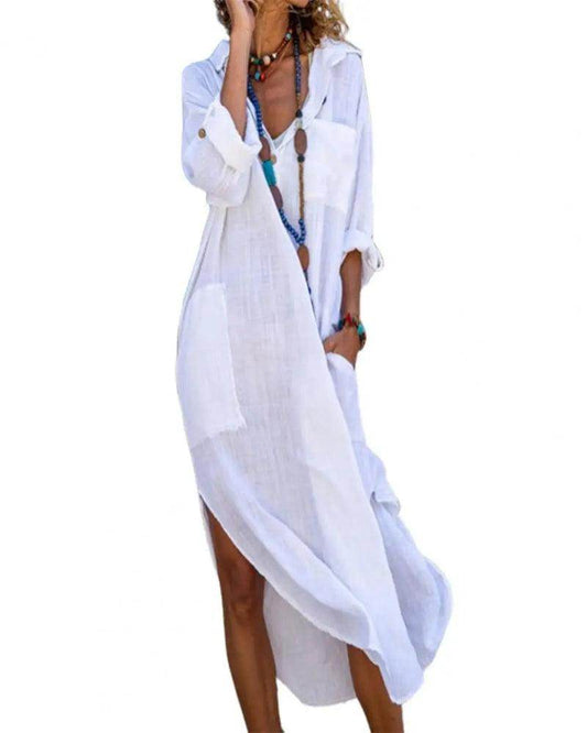 Linen Cotton Shirt Dress Vintage Oversized Casual - P12 Hub Europe